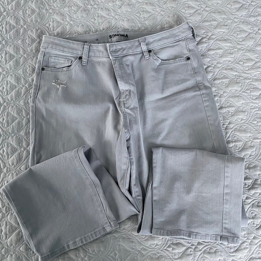 Sonoma Light Gray Straight Crop Jeans Sz 12